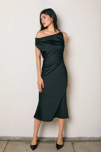 FD13259 DSFM VESTIDO MIDI SATIN NEGRO
