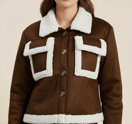 CHAQUETA PELUCHE BOLSAS CAFE