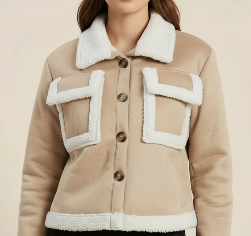 CHAQUETA PELUCHE BOLSAS BEIGE