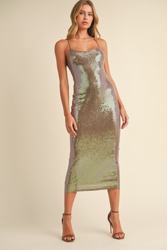 ID8653 KLESIS VESTIDO LENTEJUELA CAFE 