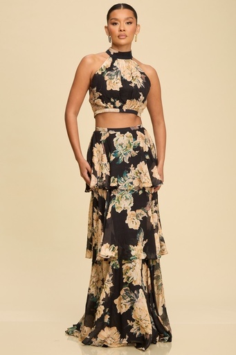 LTS11987 LUXXEL VESTIDO LARGO NEGRO/MULTI