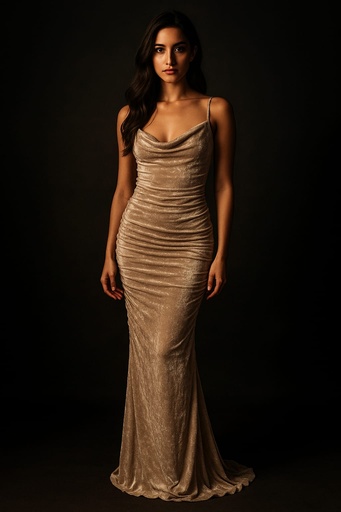 LD11035 LUXXEL VESTIDO LARGO CHAMPAGNE