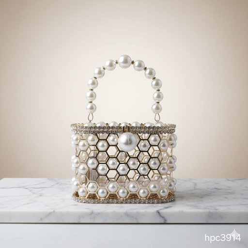 HPC3914 CARTERA GALA PERLAS BLANCO/DORADO