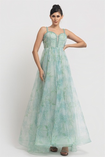 RVD6598 ROSEVELVET VESTIDO LARGO TUL FLORAL VERDE SAGE