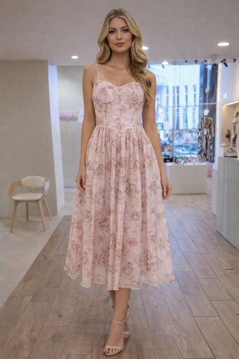 DM4267 MISS AVENUE VESTIDO CORTO FLORAL CORPIÑO ROSA