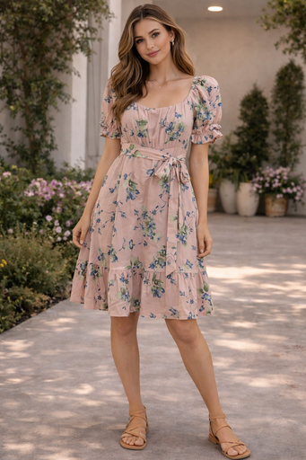 D4973 BLUSH Y DAY VESTIDO CORTO ROSADO FLORAL