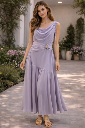 KA0292K04 COLLECTIVE VESTIDO LARGO DETALLE CINTURA LILA