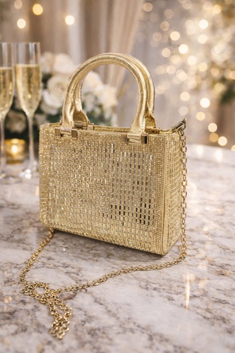 HBG105209 CARTERA GALA CRISTALES DORADO