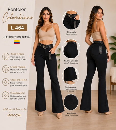 L464 L-GANCIA PANTALON CAMPANA NEGRO